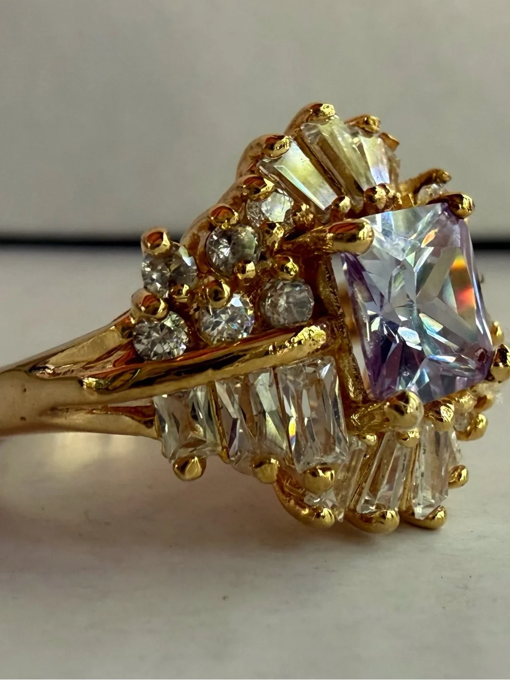 Size 8 Gold-Plated Statement Ring featuring a Purple Swarovski Crystal